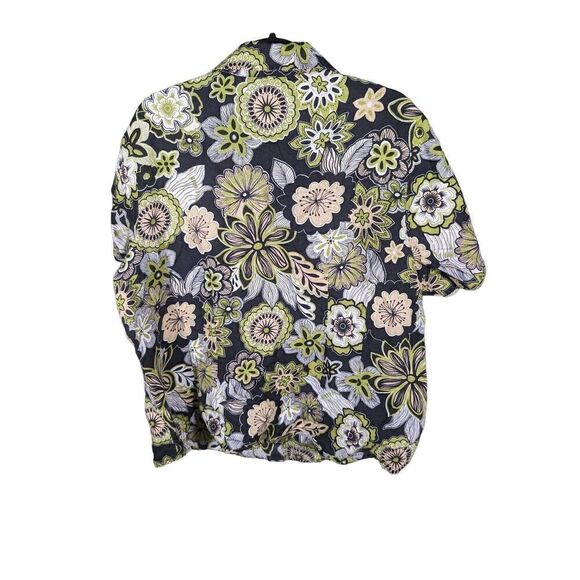 Alexandra Bartlett 100% Linen Green Floral Hawaiian Short Sleeve Button Up Women - Picture 2 of 4